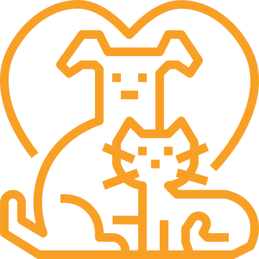 Icon with a dog and a cat in front of a heart